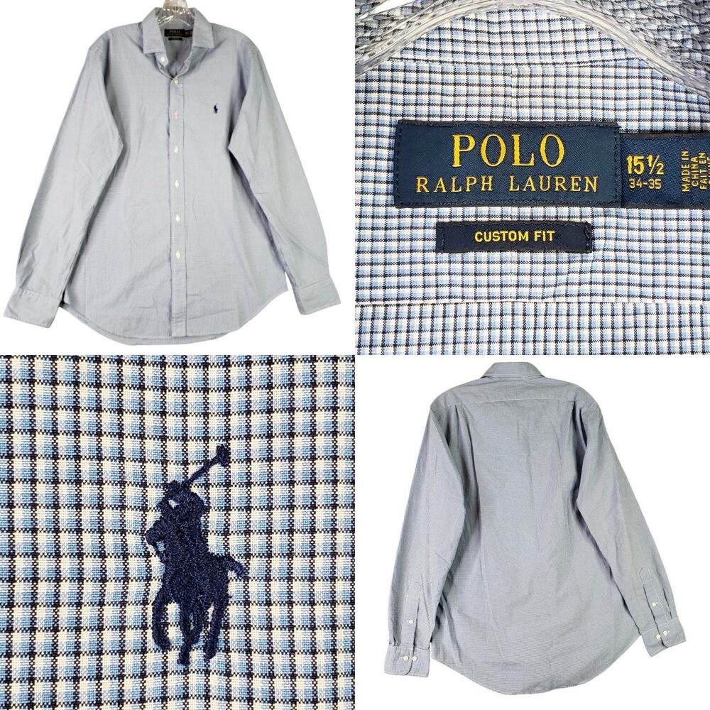 Polo Ralph Lauren Shirt Oxford Men's Size 15.5 Medium Blue Plaid LS Button Down